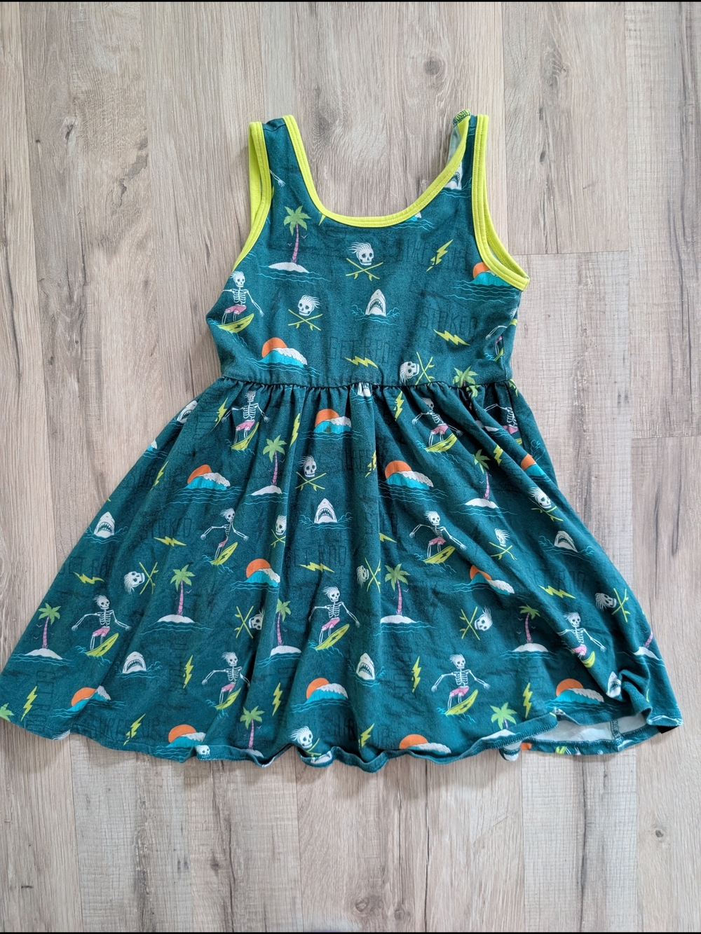 Rags to Raches Teal Green Skeleton Surf Print Tank Dress, 5-6Y (V9)